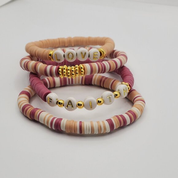 Faith & Love Heishi Beads Stack 4 pcs set  7" - Picture 3 of 6